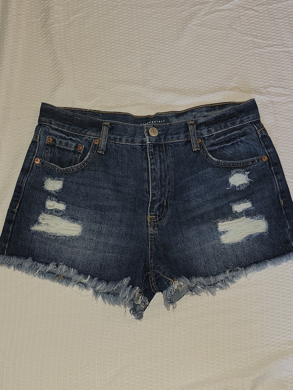 Aeropostale Dark Blue Distressed Frayed Hem Denim Shorts